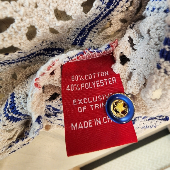 Stacy Adams Men"s Blue Geometric Floral Lattice Crochet Woven Shirt Size XL - Picture 10 of 11